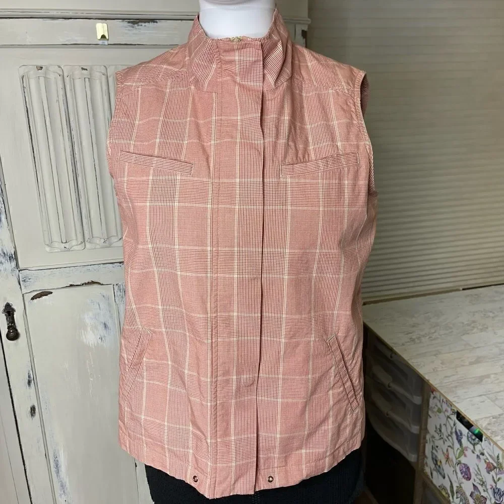 Christopher & Banks Red Cream Plaid Cotton Vest Size Small